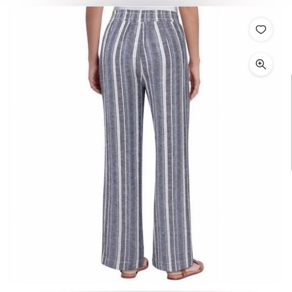 BRIGGS Linen Blend Pull-On Striped Wide Leg Pants Small Blue/White Pockets - Picture 2 of 10